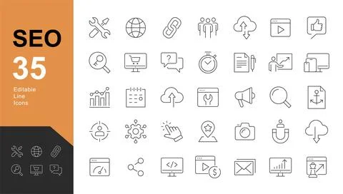 Search Engine Optimization Line Editable Icons set. Stock Illustration