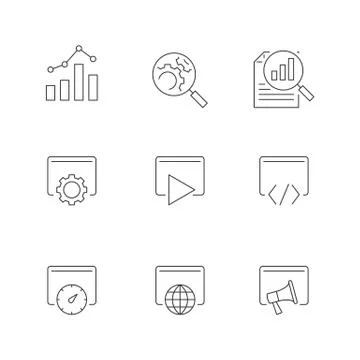 Search engine optimization line icons on white background Stock Illustration