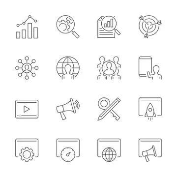 Search engine optimization line icons set on white background Stock Illustration