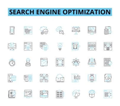 Search engine optimization linear icons set. Ranking, Keywords, Algorithm Stock Illustration
