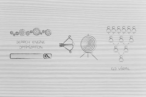 Search engine optimization mechanism and target next to Go Viral icon Stockillustratie