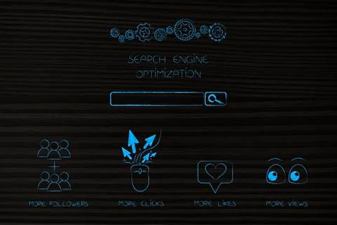 Search engine optimization mechanism with More followers views likes and clic イラスト素材