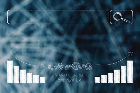 Search engine optimization mechanism from negative to positive growth results Illustrazione stock