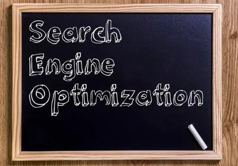 Search Engine Optimization - New chalkboard with 3D outlined text Stock Photos