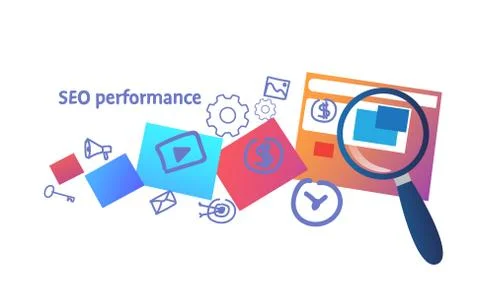 Search engine optimization performance concept SEO analysis with folder zoom Stock Illustration