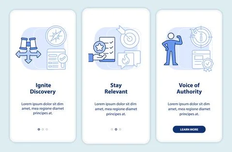 Search engine optimization pillars light blue onboarding mobile app screen Stock Illustration