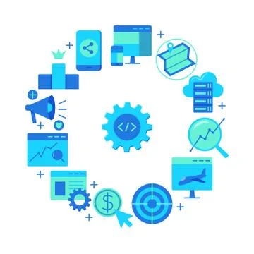 Search engine optimization poster in flat style Stock Illustration