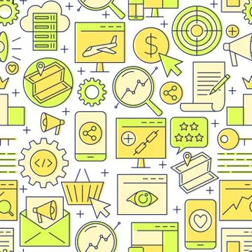 Search engine optimization seamless pattern in line style 스톡 일러스트
