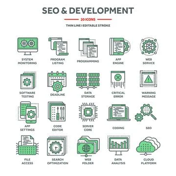 Search engine optimization, SEO and development. Internet technology, online Stockillustratie