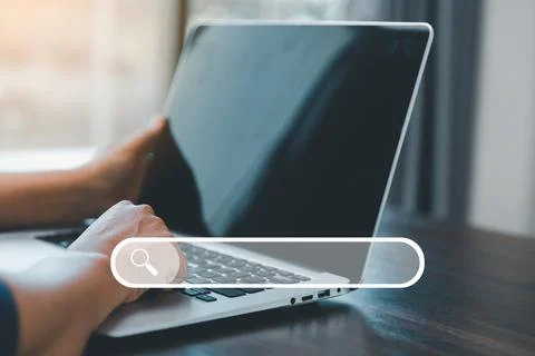 Search Engine Optimization SEO, data searching technology. business hands t.. Stock Photos