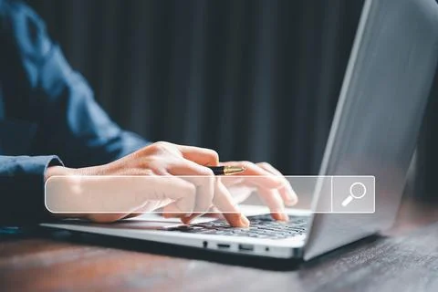 Search Engine Optimization SEO, data searching technology. business hands t.. Stock Photos