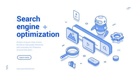Search engine optimization SEO internet outline isometric web banner design.. Stock Illustration