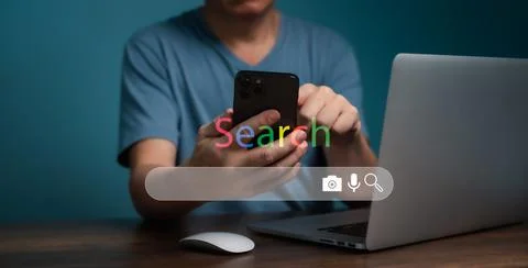 Search Engine Optimization SEO Networking Concept, Hand of businessman workin Stock Photos