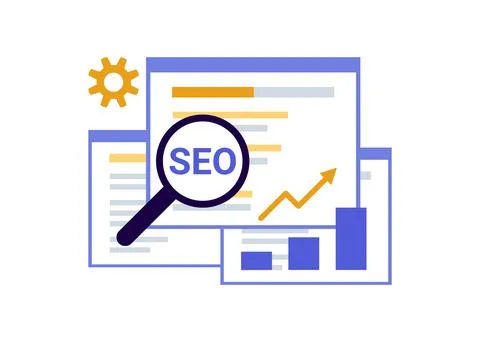 Search engine optimization, SEO optimization, analytics and advertising conce Illustrazione stock