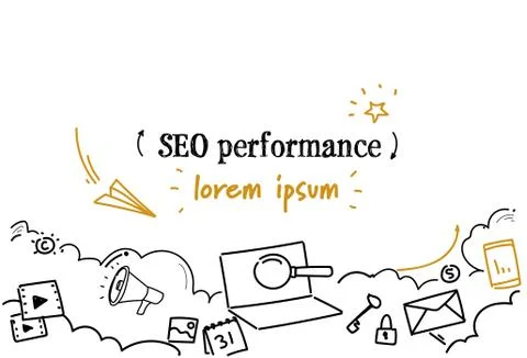 Search engine optimization SEO performance concept sketch doodle horizontal Stock Illustration