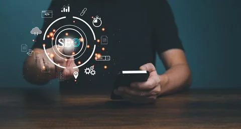 Search Engine Optimization, SEO, Technology for Mobile Phone, Smartphone, Com Stock Photos