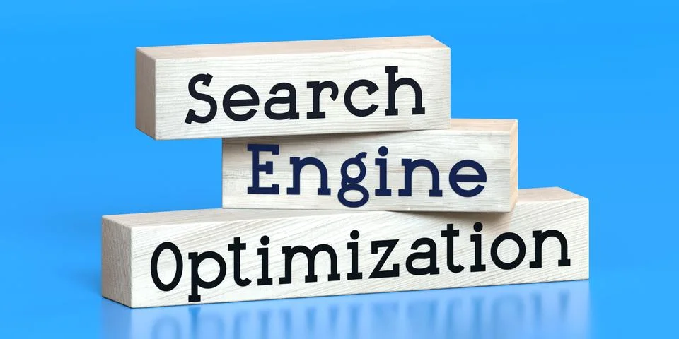 Search engine optimization, SEO - words on wooden blocks Illustrazione stock