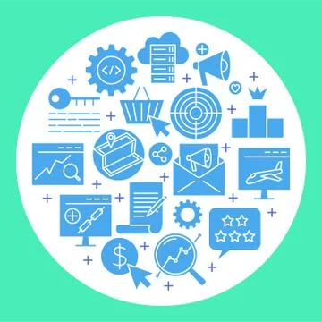 Search engine optimization services poster in flat style Stock Illustration