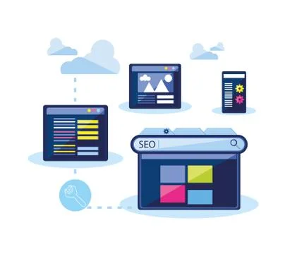 Search engine optimization set icons Illustrazione stock