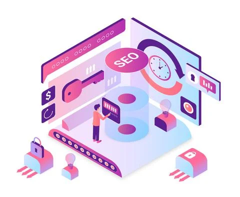 Search engine optimization social media marketing Illustrazione stock