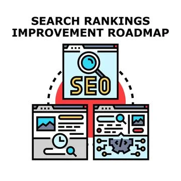 Search engine optimization strategy improving online rankings roadmap Stock Illustration