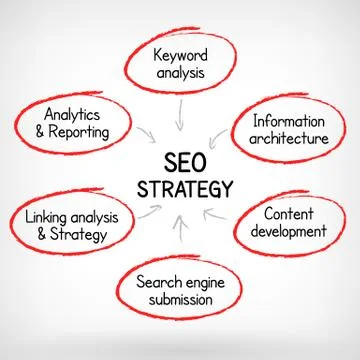 Search engine optimization vector strategy plan process hand write vector ill Ilustração Stock