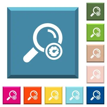 Search engine optimization white icons on edged square buttons Illustrazione stock
