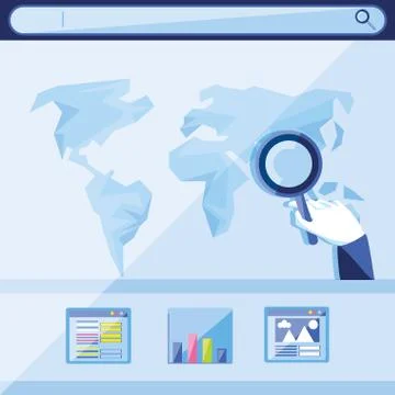 Search engine optimization with world planet Stock Illustration