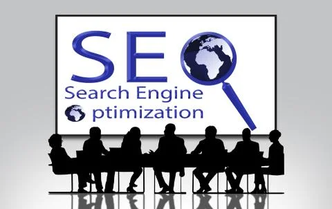 Search engine optimization,Group of people in the meeting,big screen business Stock Illustration