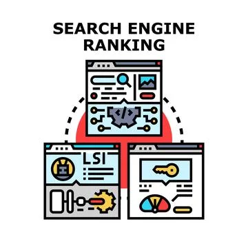 Search engine ranking optimizing website for digital marketing results Stock Illustration