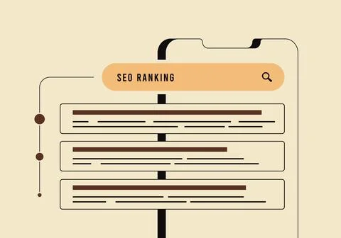 Search engine ranking - SEO analytics and search optimization success factors Stock Illustration
