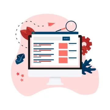 Search engine result pag vector, Page showing search results of a query, web sea Illustrazione stock