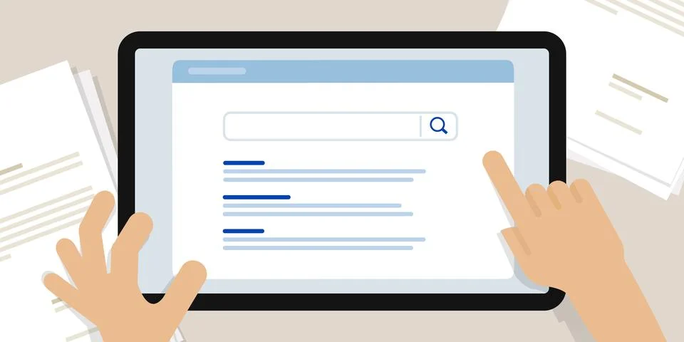 Search engine result page on device tablet screen Stock-Illustration