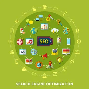 Search Engine Round Composition Stock Illustration