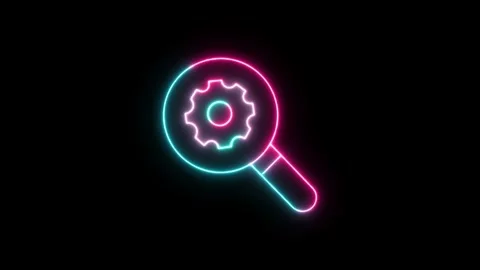 Search engine, searching concept, magnifying glass with gear icon animation. Stockbeeldmateriaal 297952095