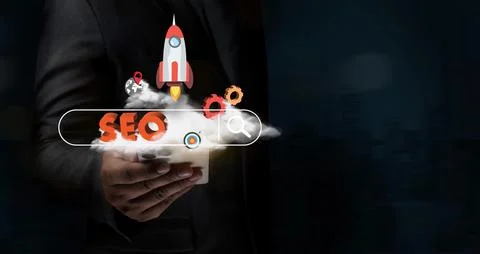 Search Engine SEO startup project man Searching information SEO performance Stock Photos