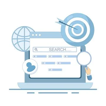 Search engine SEO Strategy Concept. search, find, or research, SEO. Illustrazione stock