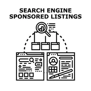 Search engine sponsored listings concept developing online presence Stock Illustration