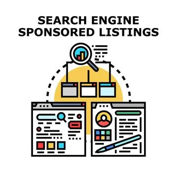 Search engine sponsored listings concept developing online presence Illustrazione stock