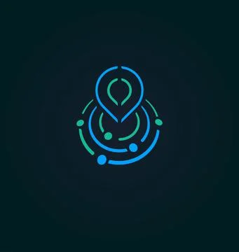 Search engine tech, flat style vector logo concept. Find companies, hiring Illustrazione stock