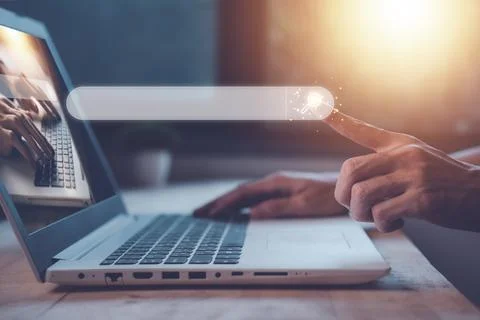 Search engine technology. Businessman touch search for data information wit.. Stock Photos