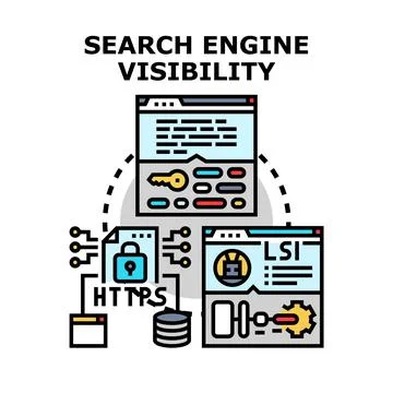 Search engine visibility strategy creating online presence Stock Illustration