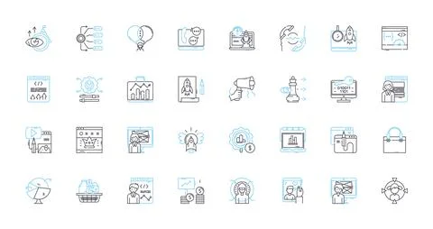Search engine visitors linear icons set. Queries, Results, Rankings, Algorithms Stock Illustration