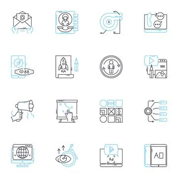 Search engine visitors linear icons set. Queries, Results, Rankings, Algorithms Stock Illustration