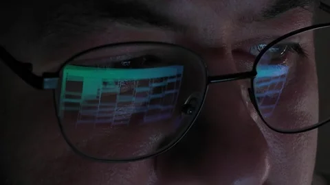 Search Engine Web Browsing and Scrolling Reflection on Glasses Stock Footage 343021199