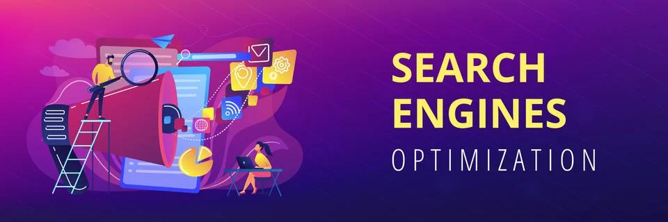 Search engines optimization concept banner header. 스톡 일러스트