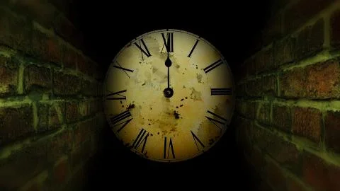 Search exit from the maze. Dark labyrinth with a clock.. Stock Photos