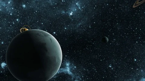 In The Search For Exoplanet. Flight In Outer Space Between Different Planets. Stock Footage