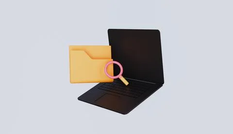Search files and document in archive on computer, Laptop with folder Stock Illustration