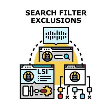 Search filter exclusions managing data optimization concept Stock Illustration
